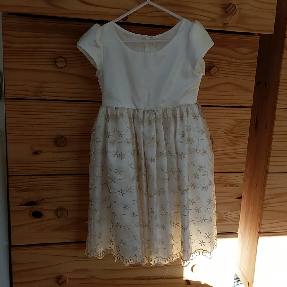 Fancy ivory girls dress with gold